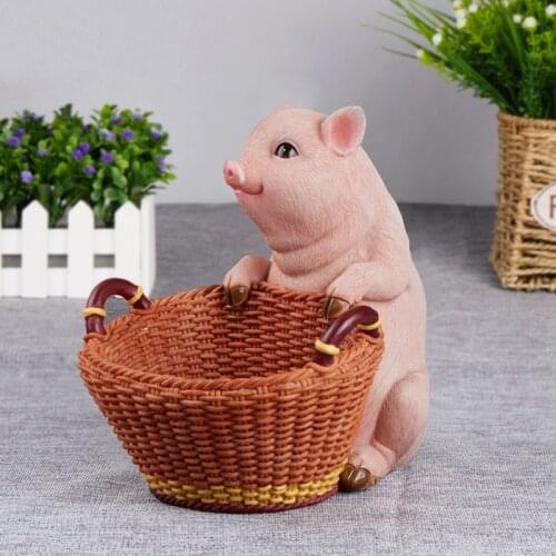 Cute Cartoon Pig Resin Storage Box Fun Pig Key Box Living Room Home Decoration Storage Basket