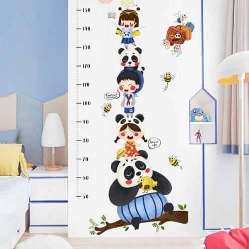Cartoon Height Measure Wall Stickers Kids Rooms Growth Chart Wallpaper Boy Girl Bedroom Decor Cute Panda Wallsticker Mural