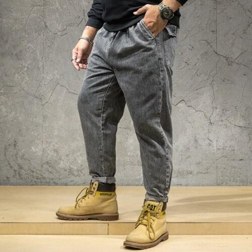 Mens Denim Pants 2019 Autumn New Big Tide Tide Pants Mens Loose Grey Denim Pants More Size XL-6XL 7XL