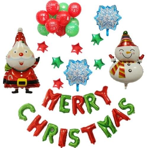 Christmas Balloon Set Santa Claus Aluminum Film Balloons Merry Christmas Letter Balloon Holiday Party Decoration