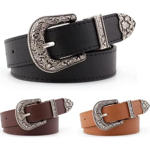 New Women Leather Belts Ladies Vintage Western Design Alloy Pin Buckle Fashion Waist Belt For Pants Jeans Dresses 108*2.8CM