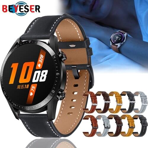 Watch Band 22mm Genuine Leather Strap For Huawei GT 2 GT2 Pro Watch Strap Replacements Honor Magic 1 2 46mm Watch Mens Strap