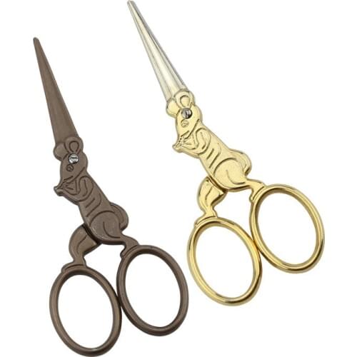 Households Stainless Steel Fabric Cutter Embroiderys Scissors Professional Tailor Scissors Chinese Zodiac Rat Vintage Scissors