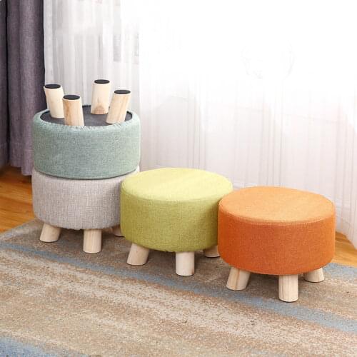 Modern Luxury Upholstered Footstool Nordic Round Fabric Pattern Stool Wooden Leg sofa small low chair Ottomans mx9101042