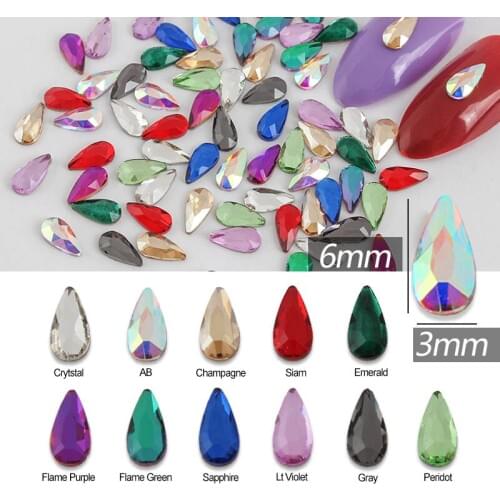 3x6mm Drop Shape Nail Art Rhinestones Holo Flat Shap Crystal Gems Shiny Stones Charm Glass DIY Decorations Accessories