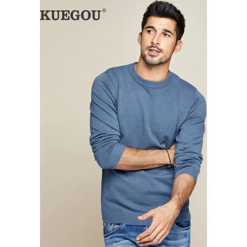 KUEGOU Autumn Winter Man Sweater Pure color Pullovers Men Cothing Fashion Warm Sweaters Slim Mens Top plus size XZ-8922