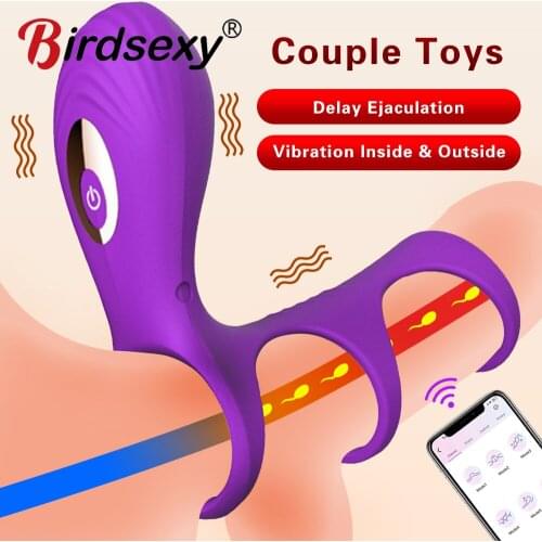 APP Remote Couple Sex Toy Thicken Penis Sleeve Ring Vibrator Stimulator For Men Delay Ejaculation For Women Clitoris Stimulate