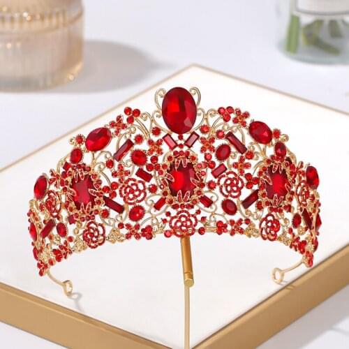 Vintage Gold Large Baroque Party Crowns Tiara Crown Crystal Heart Wedding Hair Accessories Princess Headband Bridal Ornaments