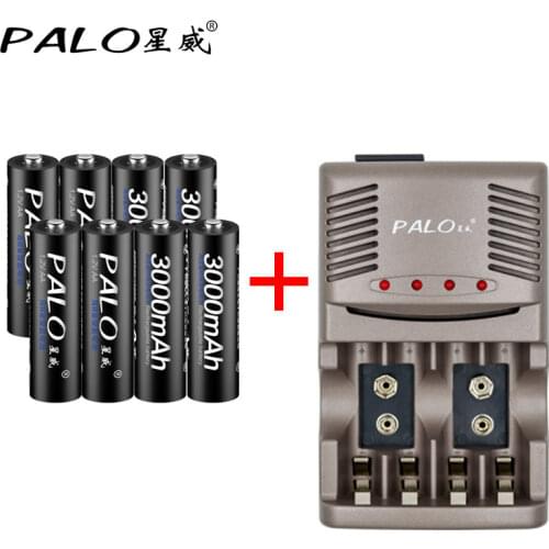 Original C819 4 Slots LED Light Battery Charger For NI-MH NI-CD LI-ON 9V 6F22 Rechargeable Battery+8pcs 1.2V 3000mah Battery