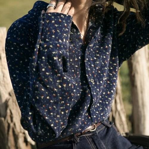 Women Blouse Autumn Corduroy Vintage Top Long Sleeve Loose-Fitting Shirt Blusas Ropa De Mujer