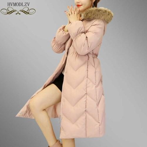 Women Winter Long Jacket Down Cotton Coat 2018 Fashion Pink Hooded Fur Collar Padded Thicken Parkas Mujer Slim Overcoat Ls10