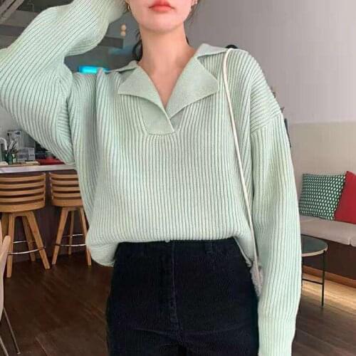 RYFIX 2021 Autumn Winter Thickening Knitted Sweater Women Casual Zipper Polo Collar Loose Knitted Pullovers Female White Jumper