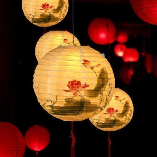 1 Set Of Antique Style Design Printed Paper Lantern Chinese Paper Lamp Lantern Antique Printed Paper Lanterns