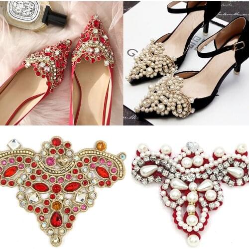 1Pcs Glitter Rhinestones Applique Flat Back Gems Pearl/Rhinestone For Clothing Sew on Patches Shoes Decoration Embroidery Patch