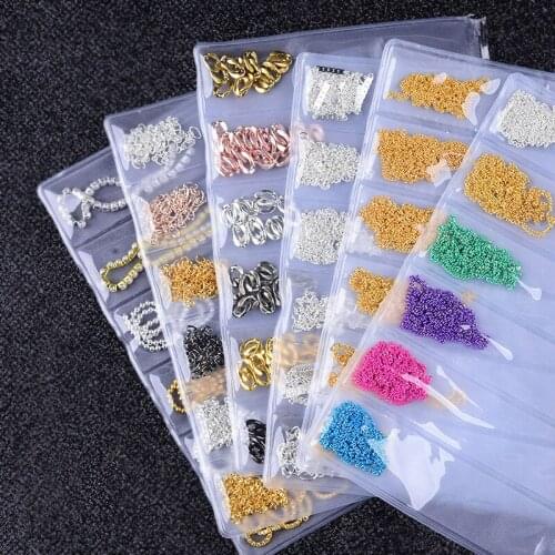 1Pack 3D Japanese Gold Silver Nail Metal Chain Mini DIY Hollow Nail Chain Punk Style Nail Art Rhinestones Accessories