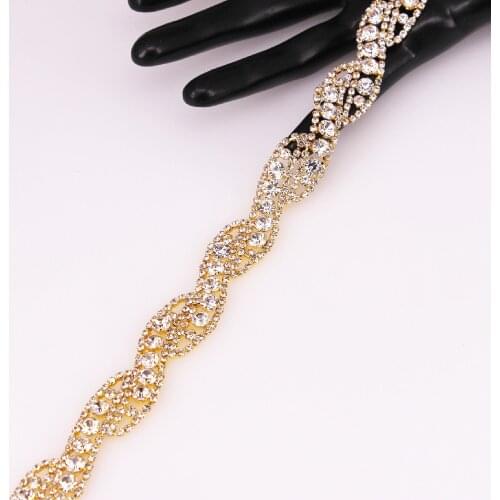 1 Yard X-shape Gold Plating crystal rhinestones trim metal chain Ribbon Shoes Bags Garment DIY