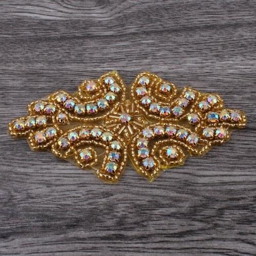 10Pieces Silver Golden Rhinestone Appliques Crystal Headband Bows Hot Fix Iron Trim for Wedding Dresses