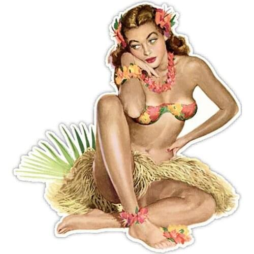 13cm X 10cm Hot Sell Creative Art Retro Sexy Pin Up Girl Hawaii Car Sticker Accessories Car Styling Scratches Waterproof PVC