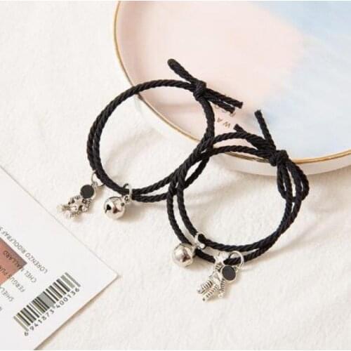 2Pcs/set Creative Fashion Spaceman Rainbow Couple Hand Strap Bracelet Simple Casual Birthday Jewelry Gift