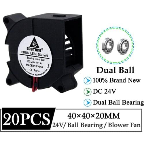 20Pcs/Lot Gdstime 24V 40mm 40x40x20mm Ball DC Brushless Genius Artillery 3D Printer Cooling Fan 4cm 4020 Turbo Blower Cooler