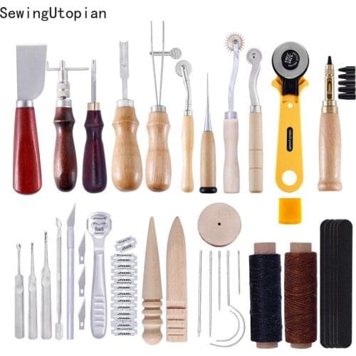 25PCS Professional Leather Craft Tools Kit Hand Sewing Stitching Punch Carving Work Saddle Groover Set Accessories DIY Tool
