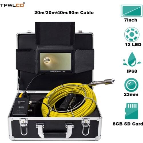 7inch Screen Monitor 23mm Video Camera Head 20m-50m Cable Waterproof Drain Sewer Pipe Camera System With DVR And Sun-visor