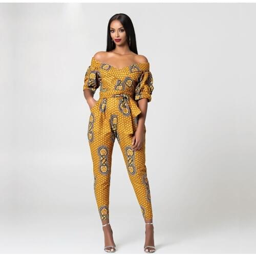 African clothes for Women 2020 New Ladies Dashiki Print Shoulder Off Ankara Style Trousers Fashion Robe Africaine Jumpsuit