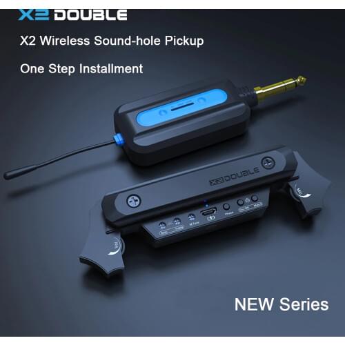 DOUBLE X2 Wireless Soundhole Pickup with Receiver Microphone 30M Transmission for 80-120mm Sound-hole Acoustic Guitar Pickup