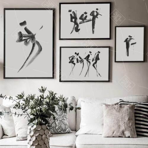 Black and White Canvas Painting Abstract Music Playing Team Artwork Hd Print Poster Home Decoration Wall Picture for Living Room