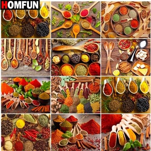 HOMFUN Rhinestone Painting Crystal Decor Diy Diamond Painting "Kitchen spice scene" 3D Cross Stitch Pattern Diamond Embroidery