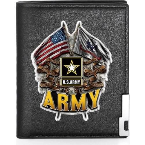 Classic Fashion United States Army Printing Veteran Military Wallet Leather Purse For Men Credit Card Holder Short