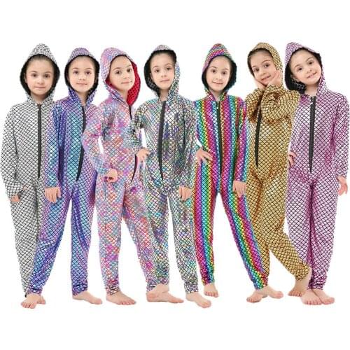 Spandex Faux Leather Hooded Jumpsuits Mermaid Fish Skin Cosplay Costume Baby Girls Bodysuits Romper Girls Baby Kids Clothes