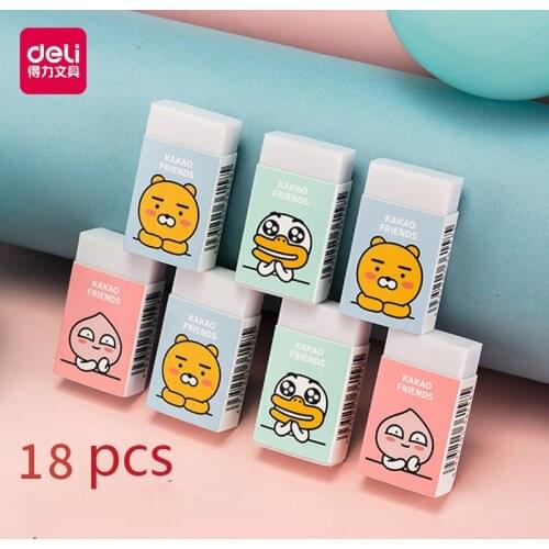 Deli Eraser Stationery 18pcs Cute Kakao Friends Erasers for Kids School Supplies Korean Stationery Cartoon Eraser Cool Prizes