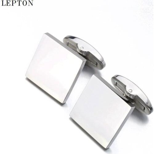 Mens jewelry square blank cufflinks Lepton brand 316L stainless steel high polish cuff links wedding groom best gift for men