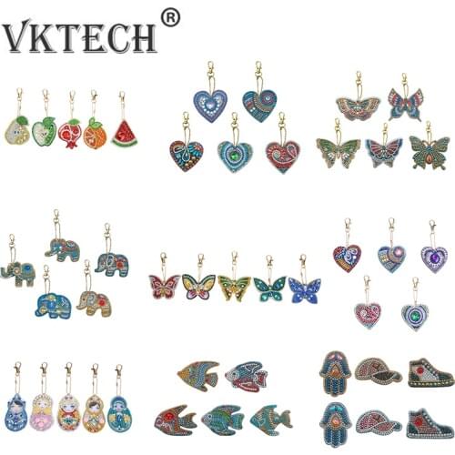 5pcs DIY Special Shaped Full Drill Diamond Painting Keychain Kits Butterfly/Love Heart Diamond Painting Cross Stitch Key Ring