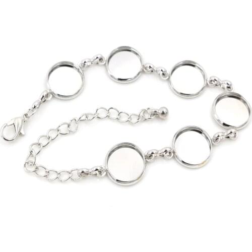 New High Quality 2pcs 12mm Rhodium Plated Six 12mm Cameo Bangle Base Bracelet Blank Findings Setting Cabochon Cameo K2-38