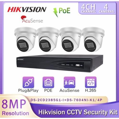 Hikvision Original Kit 4K 8MP CCTV Camera DS-2CD2385G1-I Security System POE 4CH DS-7604NI-K1/4P Surveillance Video Recorder P2P