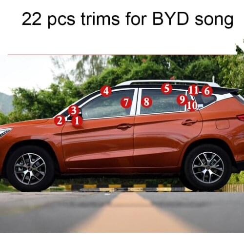 Stainless steel car window trims for byd song 2016 2017 2018 yuan 2016 2017 2018