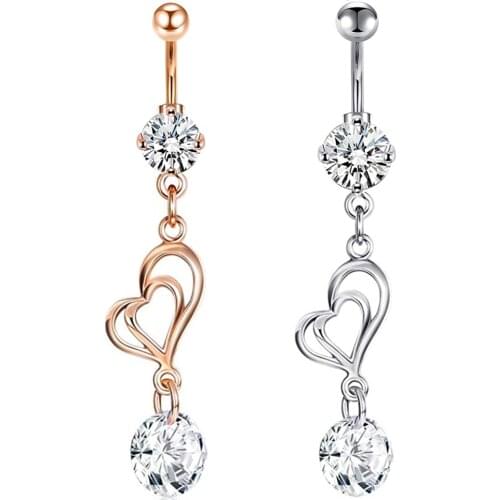 Sexy Women Crystal Belly Piercing Nombril Rose Gold Barbell Earrings Surgical Steel Navel Belly Button Rings Body Jewelry