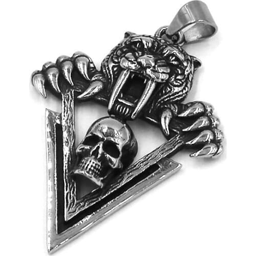 Tiger Tooth Skull Pendant Stainless Steel Pendant Necklace Animal Claws Tiger Biker Mens Boys Pendant SWP0528A