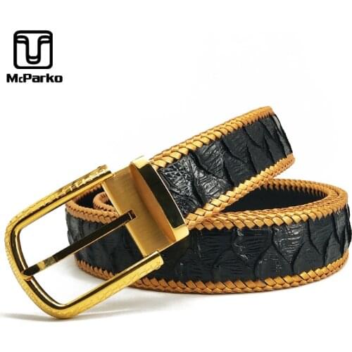 McParko Python Belt Genuine Leather Snakeskin Luxury Braided Belt PYTHON Skin Jeans Belts Men Hiphop Punk Style Waist Strap man