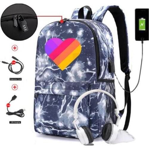 Russia Likee App "LIKEE 1 (Like Video)" Men Anti-theft Backpack USB Charging Bags Heart Cat School Bags for Teenage Girls
