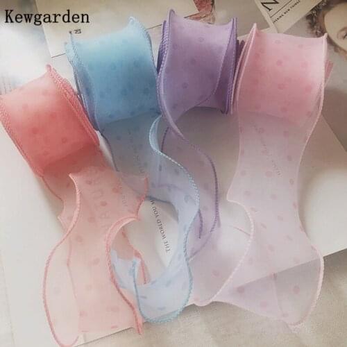 Kewgarden Dots Organza Ribbons 2" 5cm DIY Make Hairbow Accessories Handmade Tape Crafts Gift Packing Wholesale 38 Yards