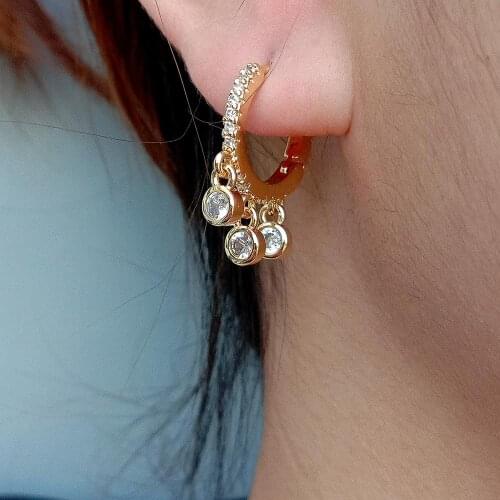 Y.YING Clear Cubic Zirconia Charm Earrings Gold Color Circle Hoop Chandelier Earrings