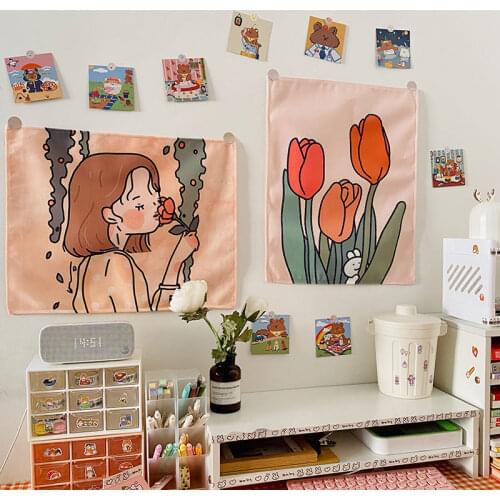 Ins Korean Style Girl Heart Room Decoration Background Cloth Net Red Live Photo Dormitory Bedroom Wall Layout Hanging Cloth
