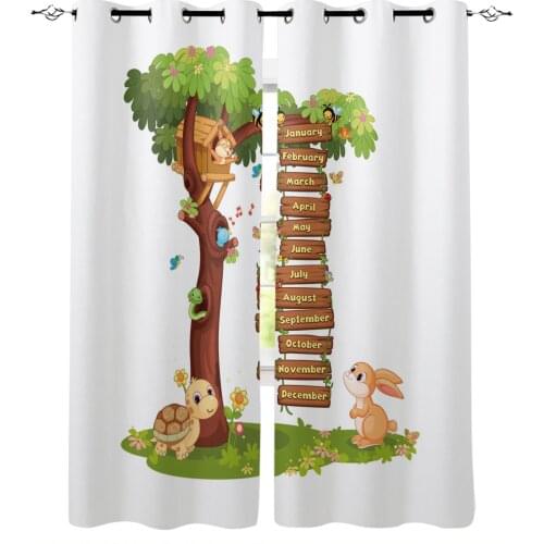 Cartoon Animal Tree Bunny Squirrel Window Curtains Home Decor Living Room Curtains Kitchen Drapes Panel Curtains for Bedroom