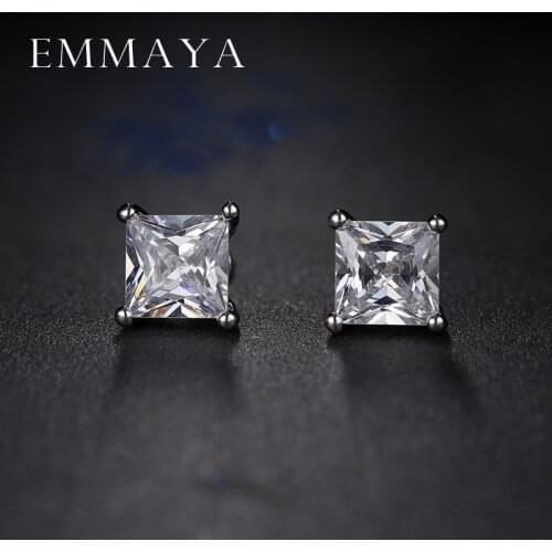 Emmaya Korean Fashion Cheap Elegant White Square Crystal Stud Earrings for Women Fashion Cheap Wedding Jewelry