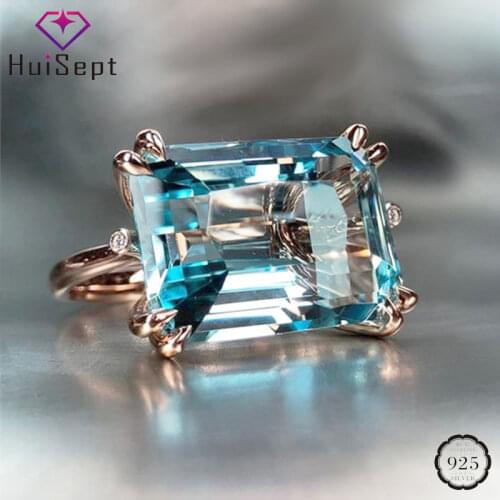 HuiSept Elegant Rings for Women 925 Silver Jewelry Rectangle Shape 10*14mm Sapphire Gemstone Accessories Wedding Engagement Ring