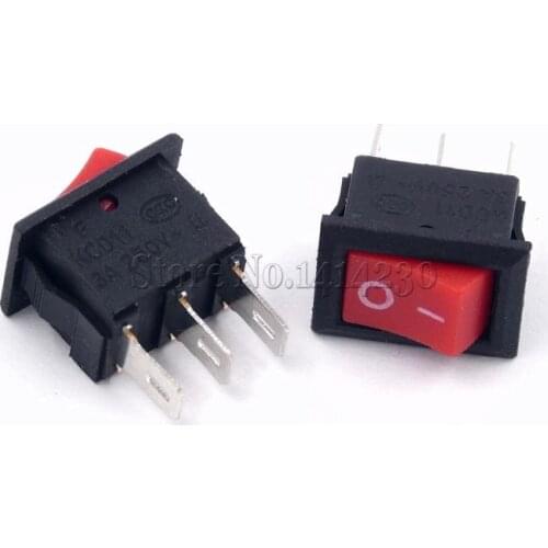 100PCS Power Switch 3 Pin AC 3A 250V 10*15mm Red Button Switch ON OFF 10X15MM Mini Rocker Switch