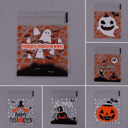 100pcs/lot Halloween Cookie Candy Packaging Bags Baking Self-adhesive Plastic Bags